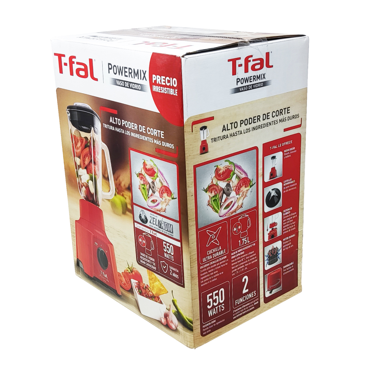 Licuadora 2 Vel Vaso de Vidrio PowerMix Roja T-FAL ln2835mx.
