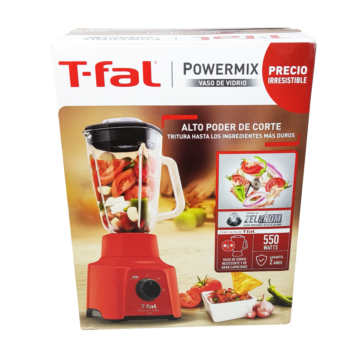 Licuadora 2 Vel Vaso de Vidrio PowerMix Roja T-FAL ln2835mx.