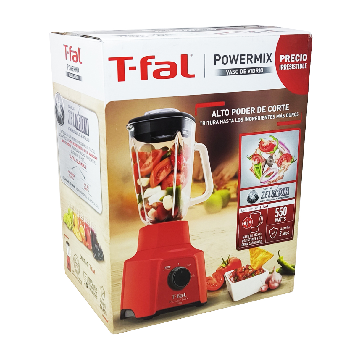 Licuadora 2 Vel Vaso de Vidrio PowerMix Roja T-FAL ln2835mx.