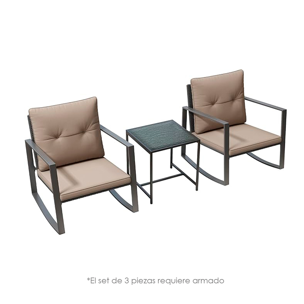 Set Patio Y Jardin De Mimbre 3 Piezas Sillas Mecedoras