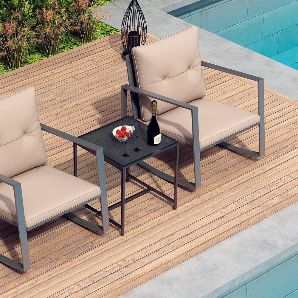 Set Patio Y Jardin De Mimbre 3 Piezas Sillas Mecedoras