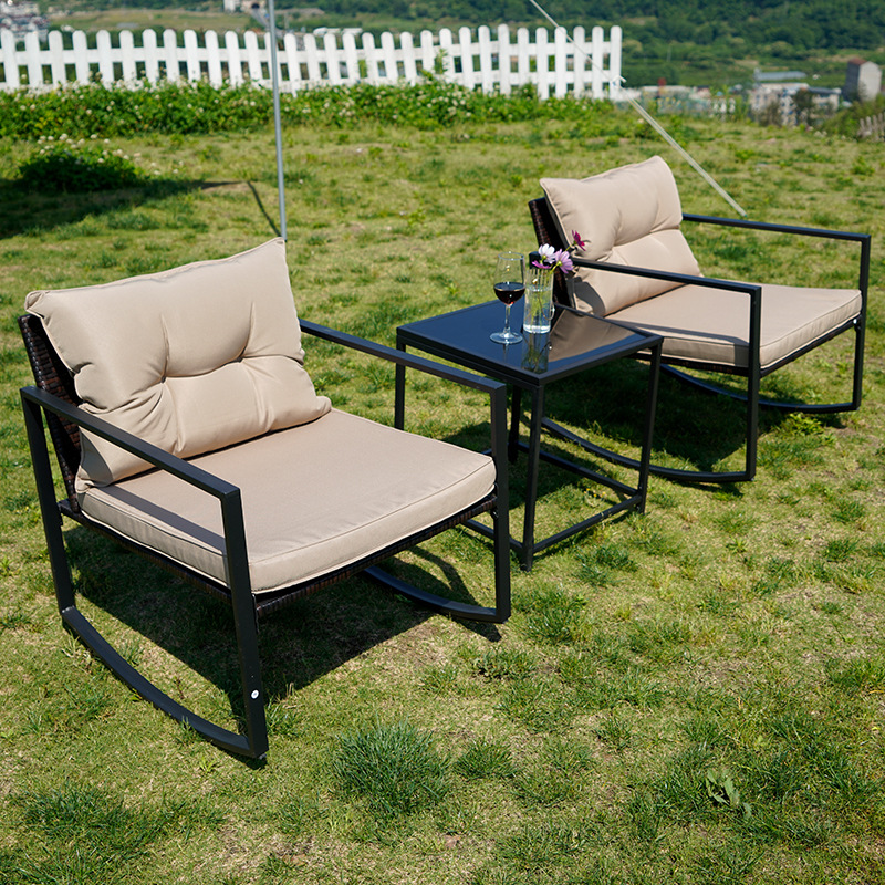 Set Patio Y Jardin De Mimbre 3 Piezas Sillas Mecedoras