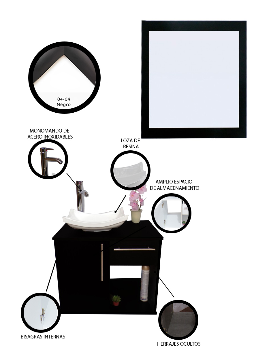 Gabinete Para Baño Con Lavamanos Y Monomando, Puerta Y Cajón