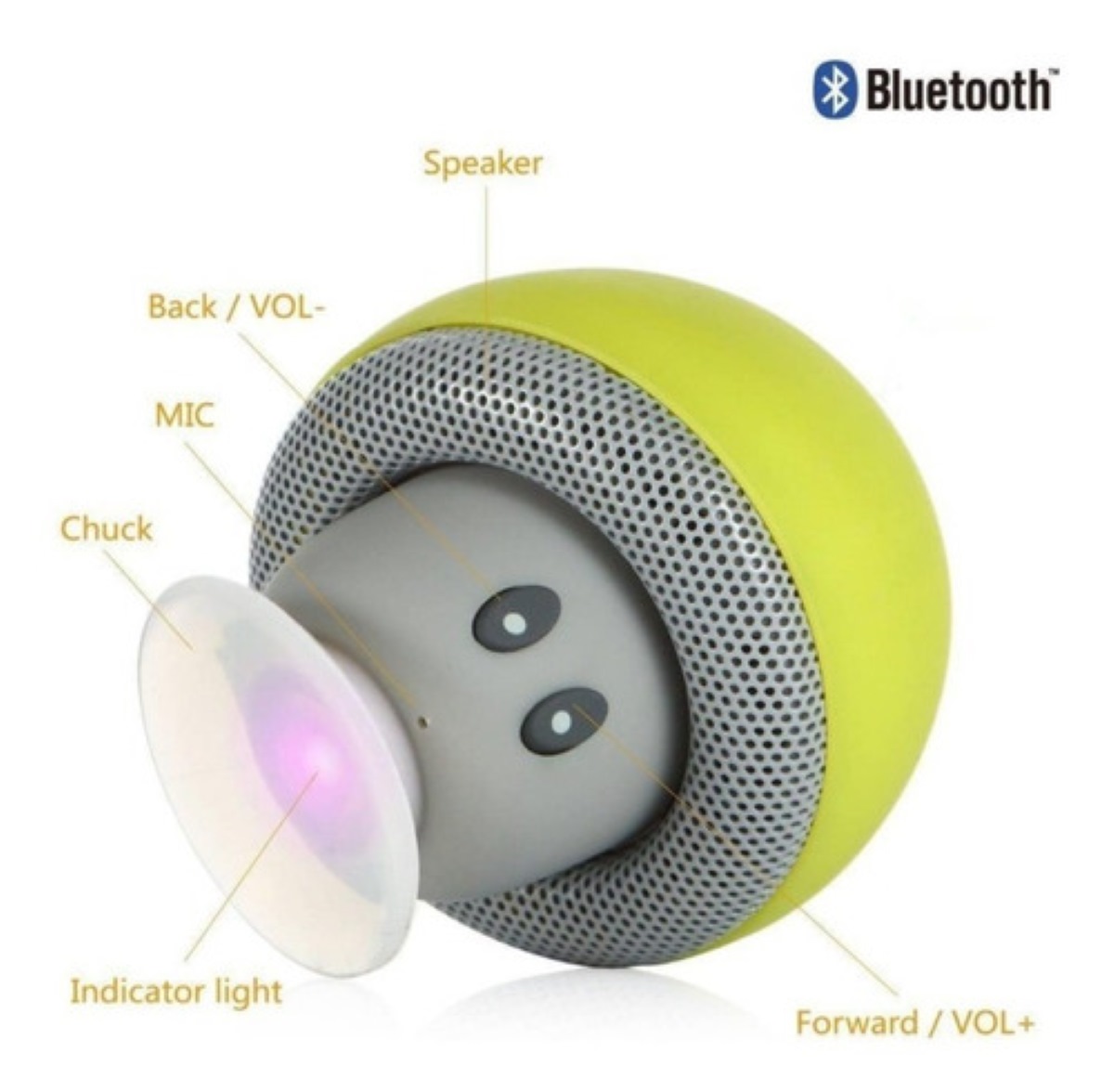 Mini Bocina Hongo Bluetooth Impermeable Recargable Amarilla