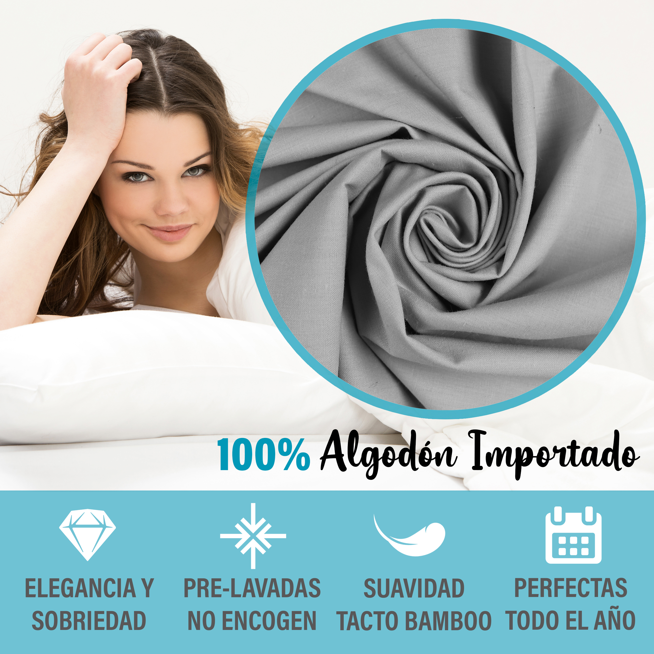 Juego De Sábanas Algodón King Size Color Gris 4 Pzas Transpirable