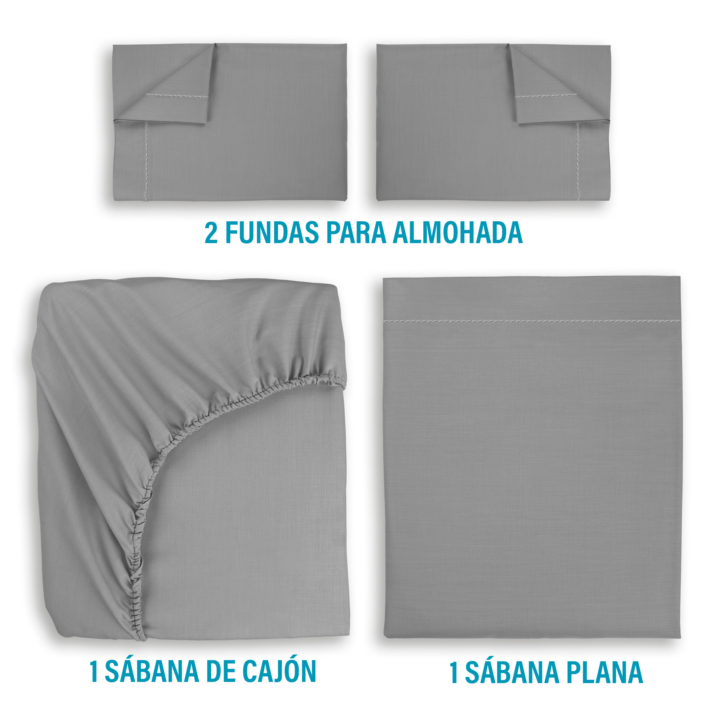 Juego De Sábanas Algodón King Size Color Gris 4 Pzas Transpirable