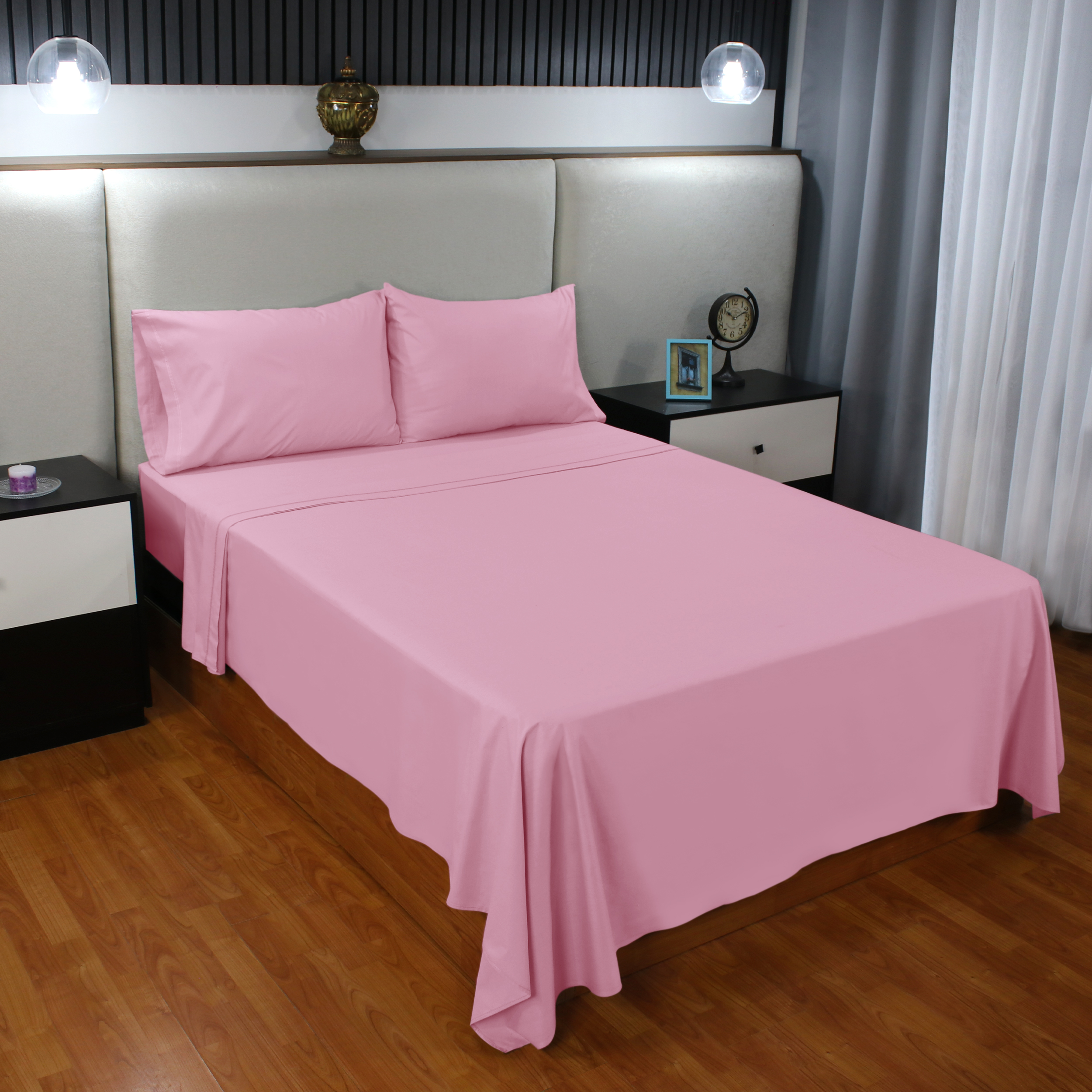 Juego De Sábanas Algodón King Size Color Rosa 4 Pzas Transpirable