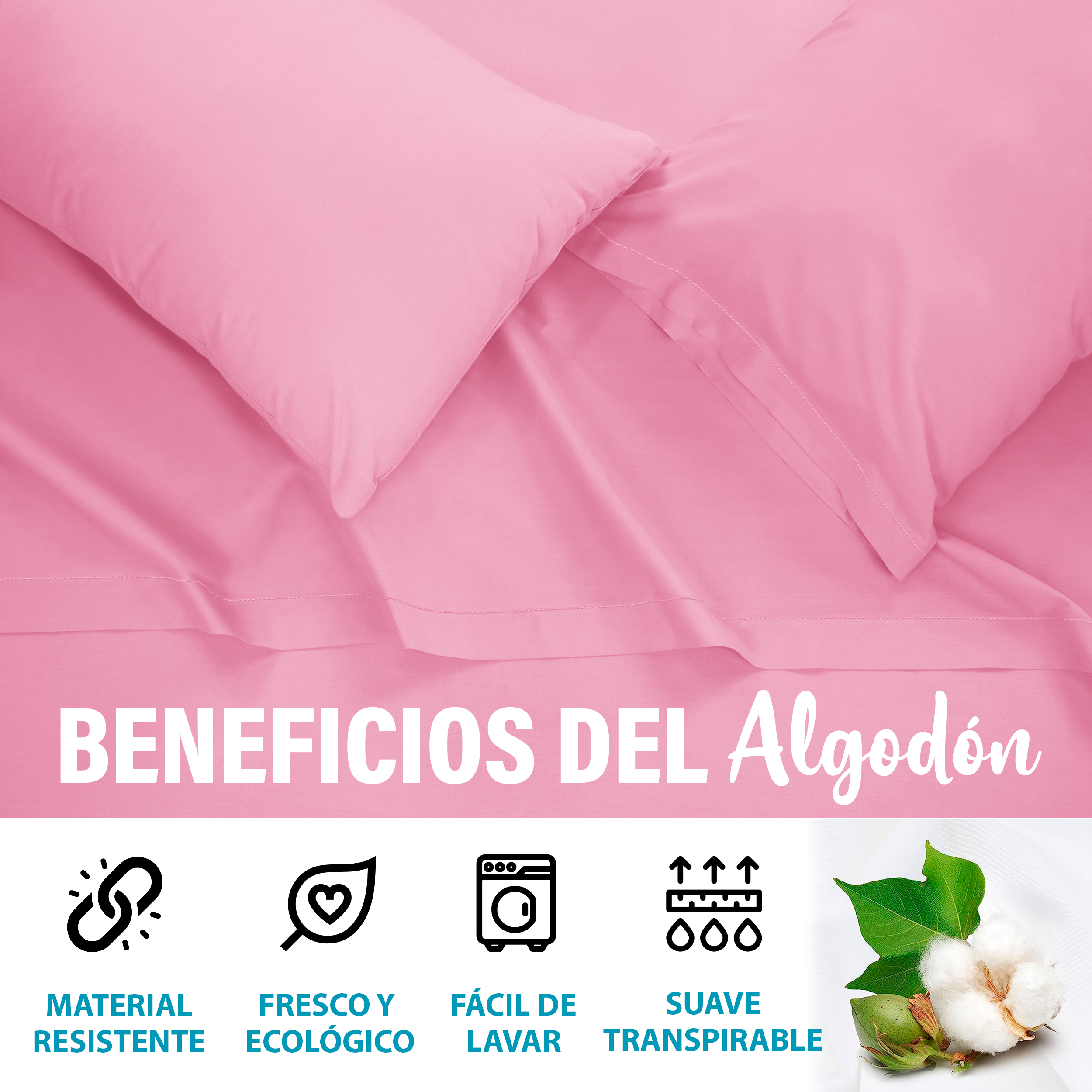 Juego De Sábanas Algodón King Size Color Rosa 4 Pzas Transpirable