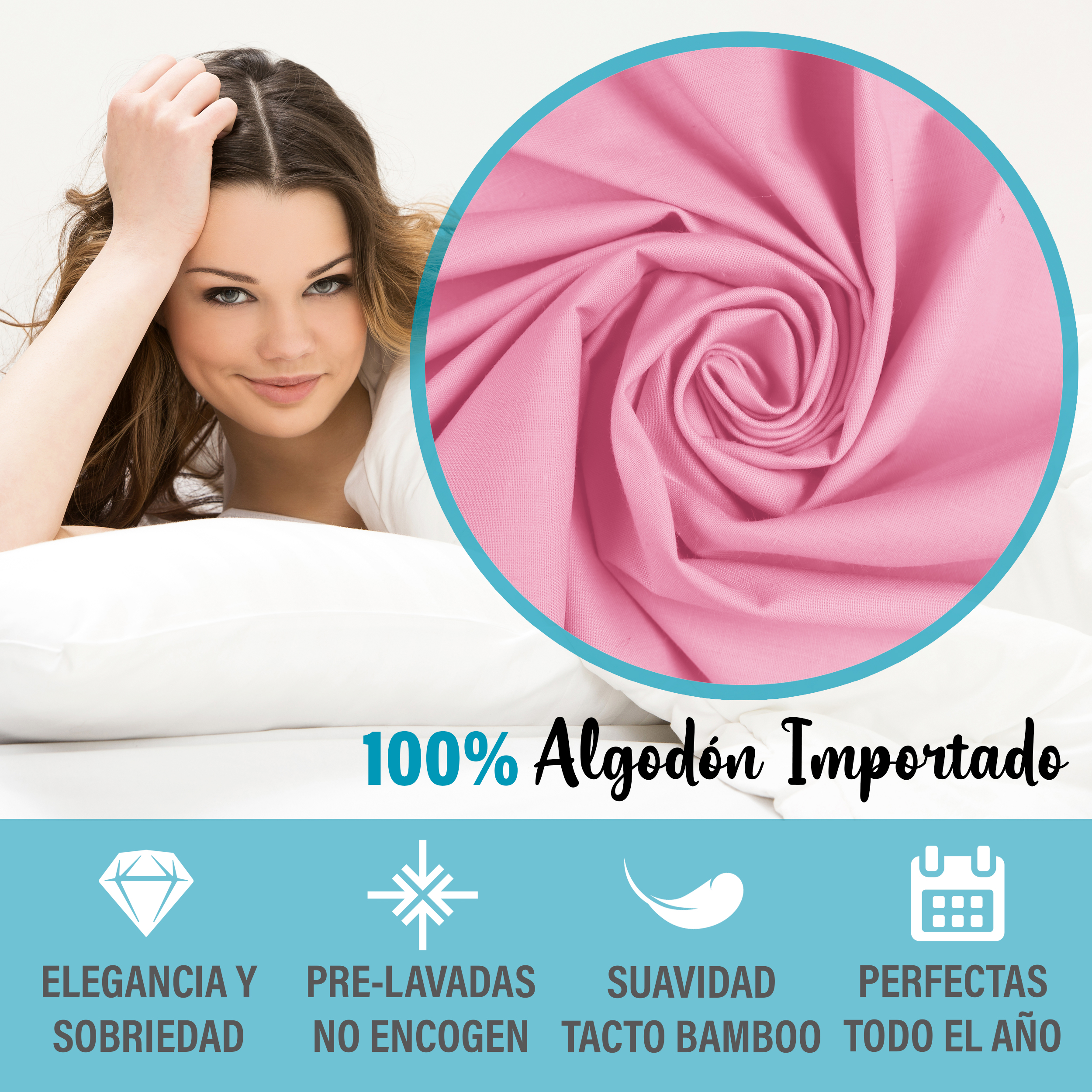 Juego De Sábanas Algodón King Size Color Rosa 4 Pzas Transpirable