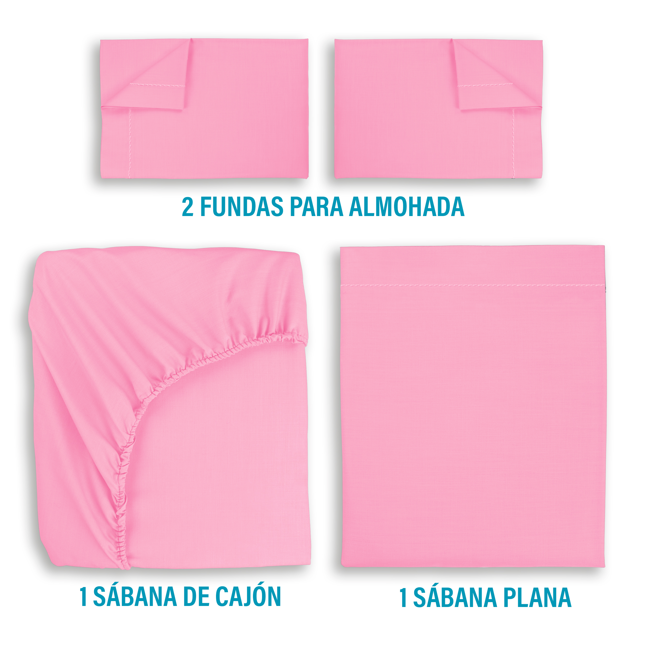 Juego De Sábanas Algodón King Size Color Rosa 4 Pzas Transpirable