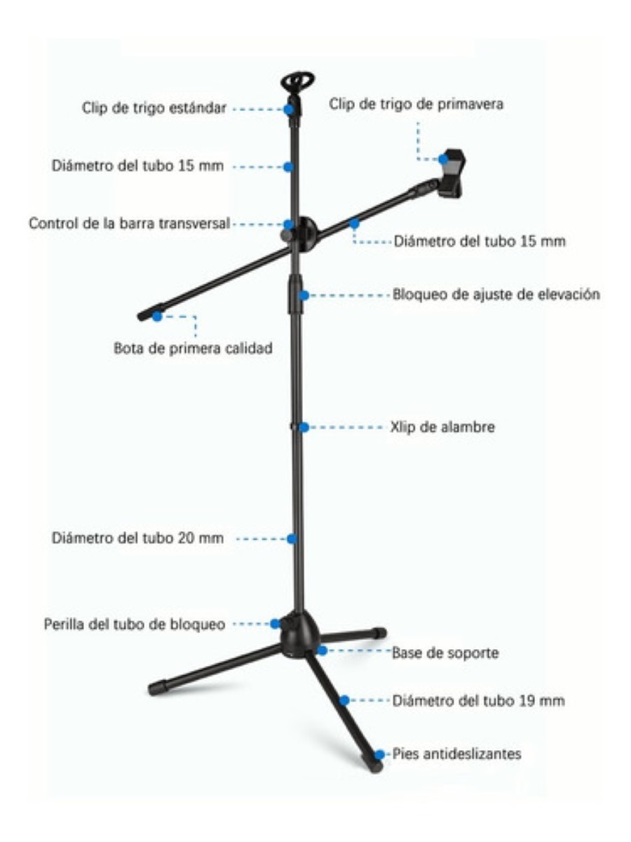 Soporte De Micrófono Trípode Boom Con 4 Clips De Micrófono Negro