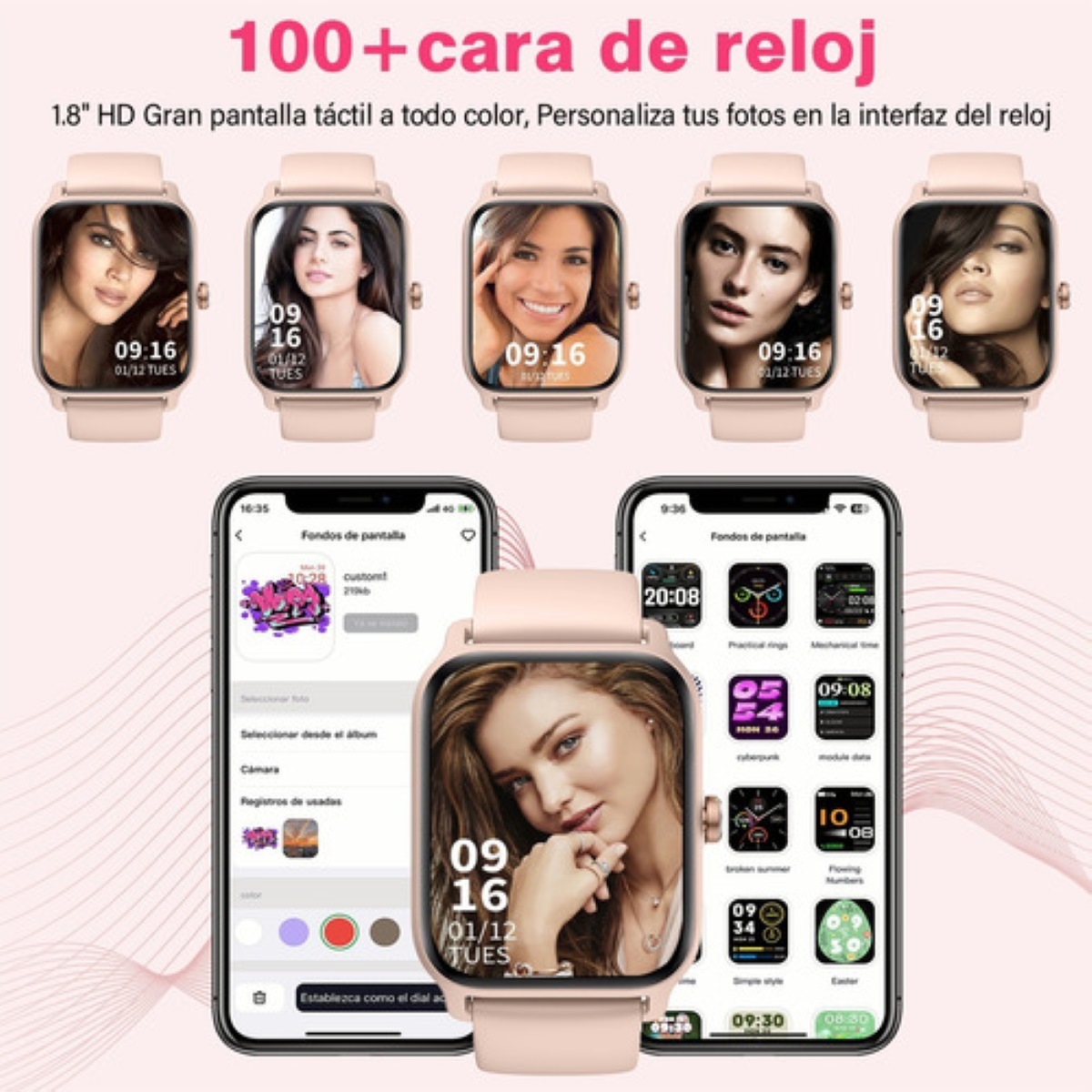 Smartwatch 1.8'' Reloj Inteligente Bluetooth Llamada Alexa rosa