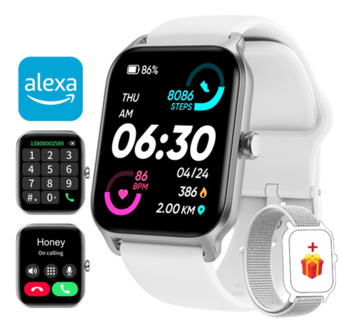 Smartwatch 1.8'' Reloj Inteligente Bluetooth Llamada Alexa Blanco