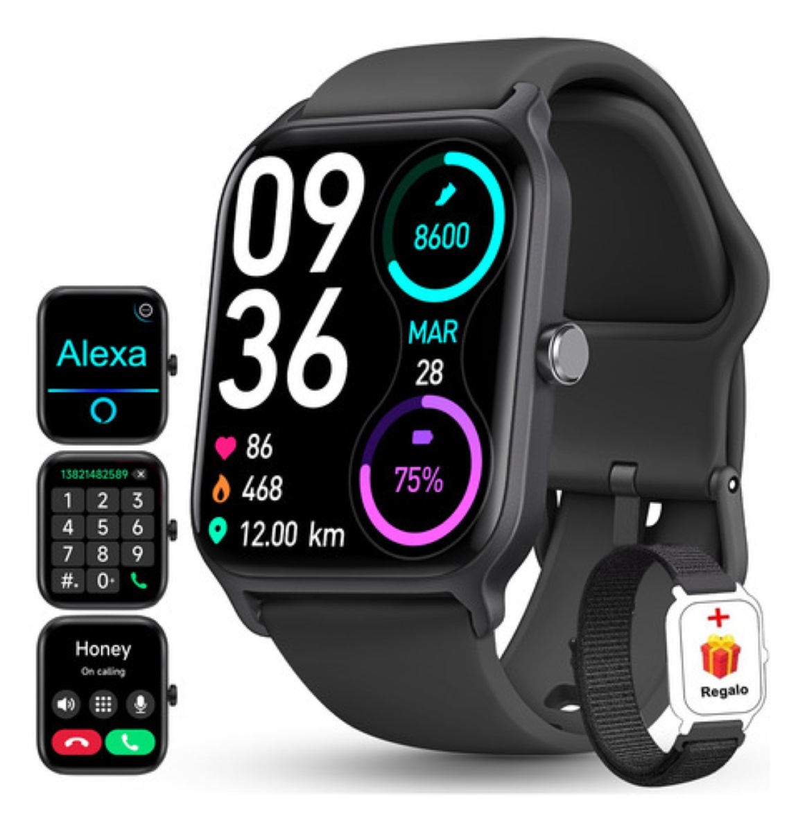 Smartwatch 1.8'' Reloj Inteligente Bluetooth Llamada Alexa negro