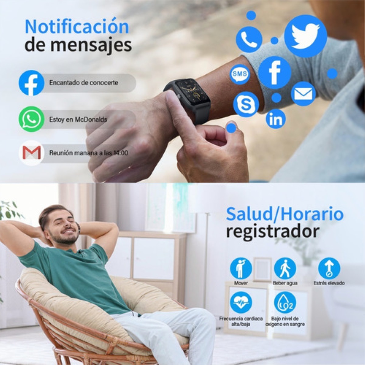 Smartwatch 1.8'' Reloj Inteligente Bluetooth Llamada Alexa negro