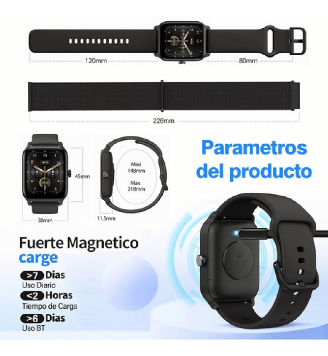 Smartwatch 1.8'' Reloj Inteligente Bluetooth Llamada Alexa negro