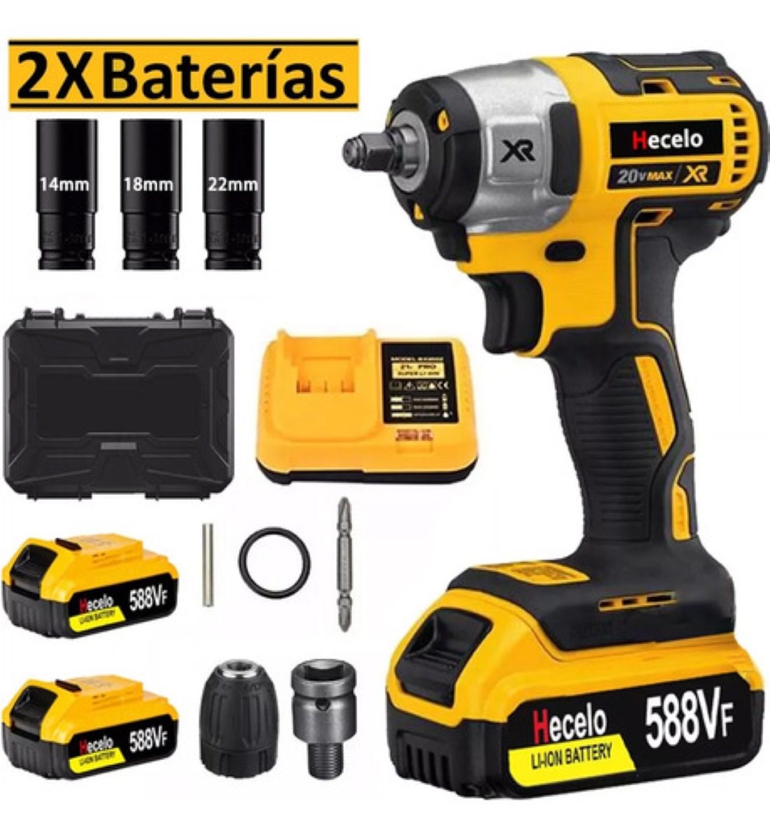 Pistola Impacto Llave Inalámbrica Batería De 2 Pilas 1/2