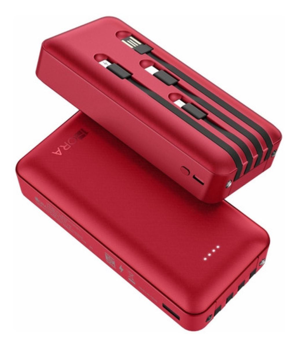 Batería Portátil Power Bank 20000mAh 1Hora GAR159 con 4 Cables Incorporados Rojo