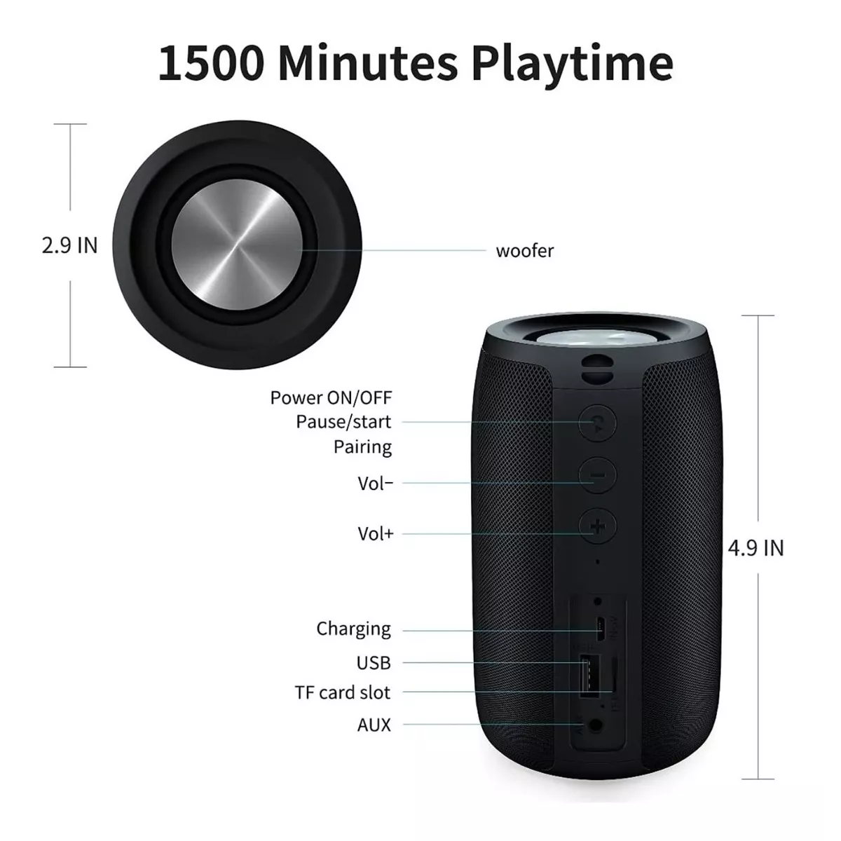 Bocina Bluetooth Portátil Graves Potentes Y Resistente Negro.