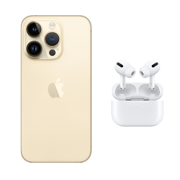 Apple iPhone 14 Pro Max Dorado 256GB Almacenamiento, 6GB RAM, Reacondicionado E SIM, incluye Audifonos Airpods 4 de regalo con calidad premium
