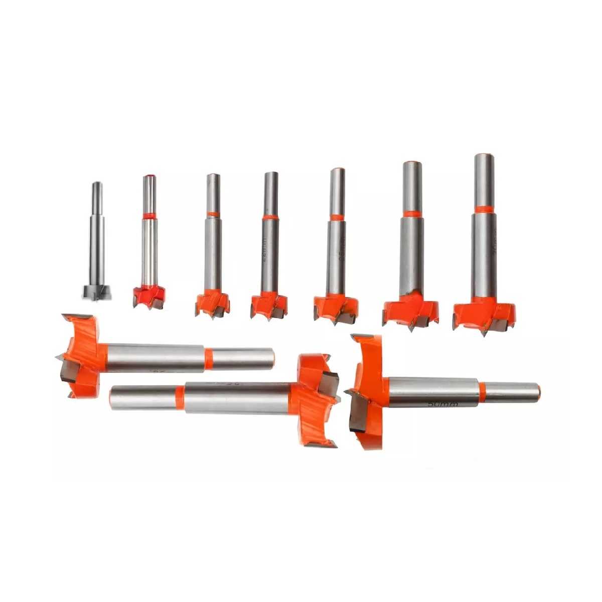 10 Pcs Broca Para Bisagra Forstner 12-35 Mm Madera Con Tope naranja.
