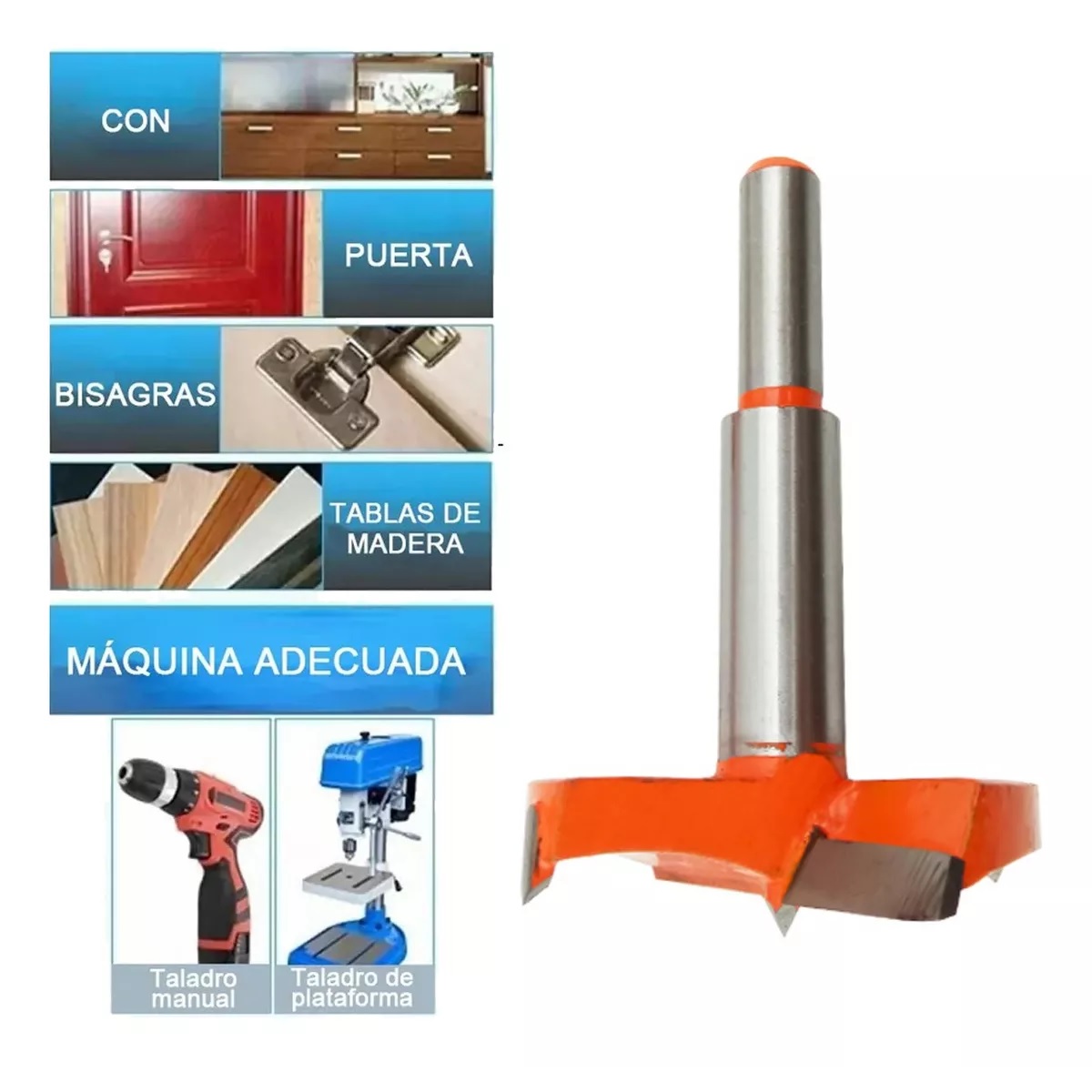 10 Pcs Broca Para Bisagra Forstner 12-35 Mm Madera Con Tope naranja.