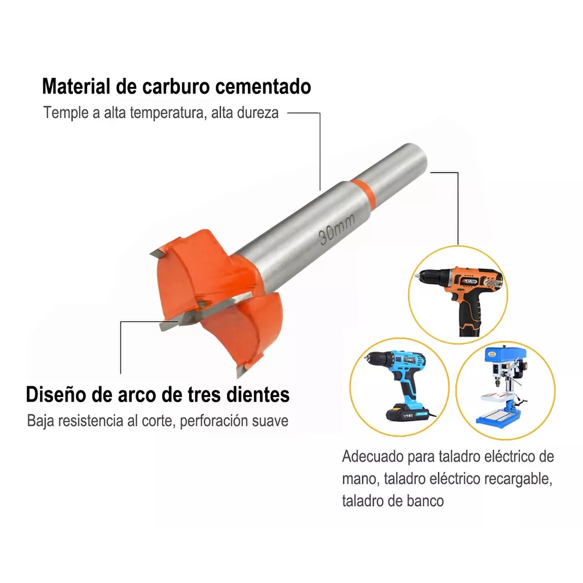 10 Pcs Broca Para Bisagra Forstner 12-35 Mm Madera Con Tope naranja.