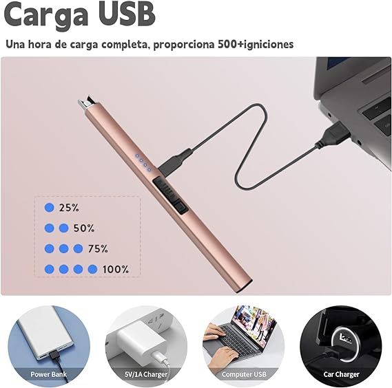 A Yostyle Encendedor Electrónico,Encendedor de Velas Sin Llama,Electric Lighter Resistente al Viento&Seguro,Encendedor de Plasma Multiusos para Velas,Cocina&Aire Libre como Barbacoa&Campismo-Oro Rosa.