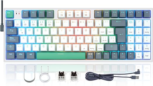 TERPORT TR95 Teclado Mecánico Español Compacto 95 Teclas, Teclado Gaming con Ñ y 20 Efectos Iluminación RGB