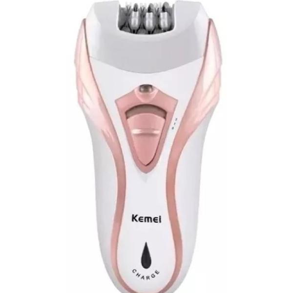 Depiladora eléctrica inalámbrica Kemei KM-3010 color blanco y rosa 110V/220V.