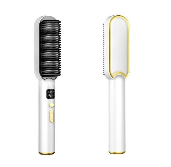 Cepillo Alisador De Pelo Y Barba Eléctrico Blanco