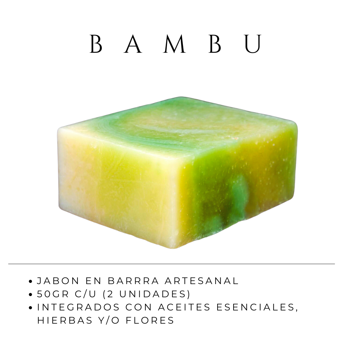 Kit de 2 Jabones Artesanales Barra Biodegradable Con Aceite Esencial Bambú.