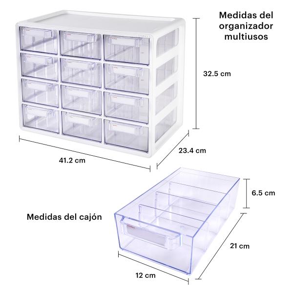 Organizador Cajonera Multiusos Con 12 Gavetas Ag Box, Blanco .