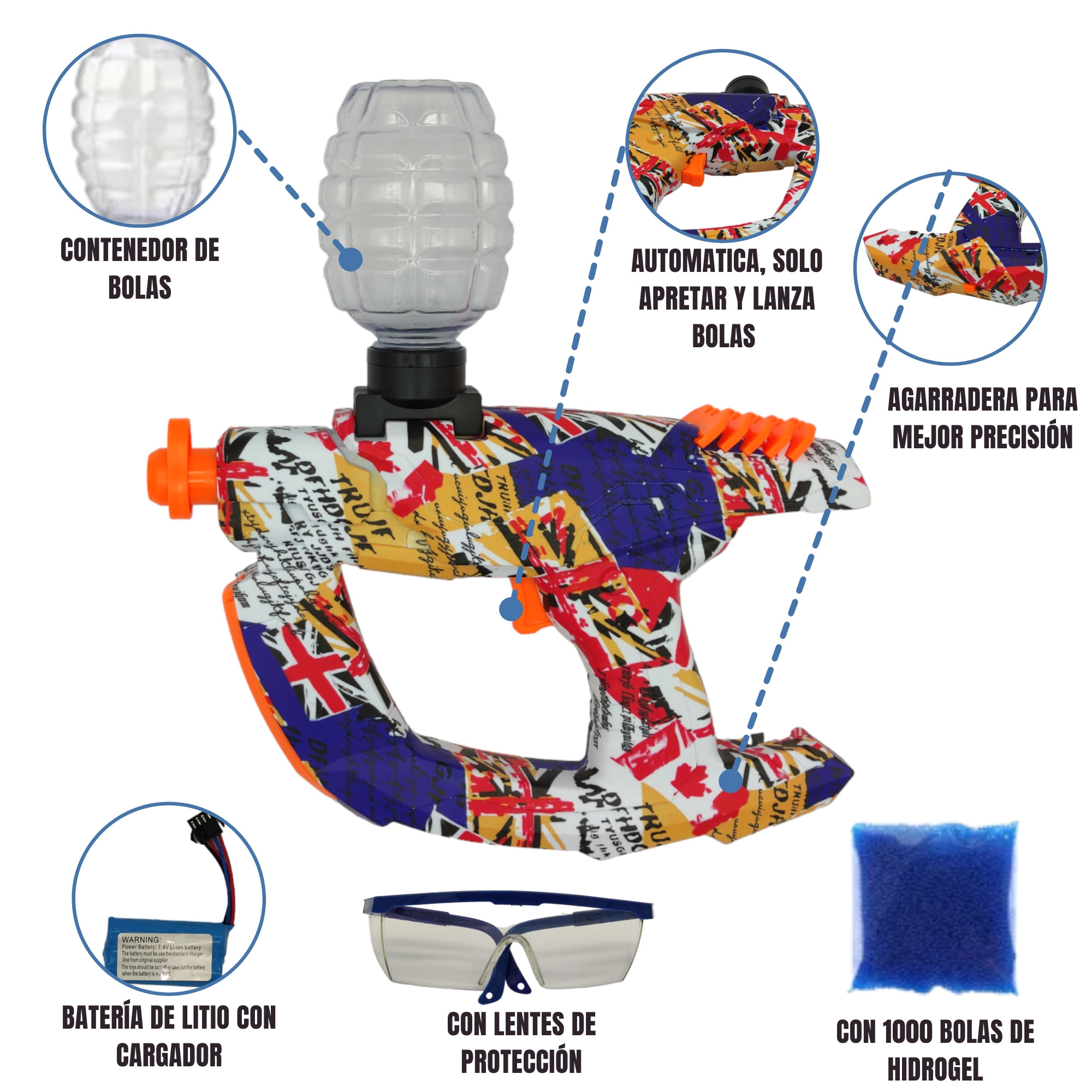 Pistola de Gel Automática Eléctrica para Niños Bolas Hidrogel - Amarillo .