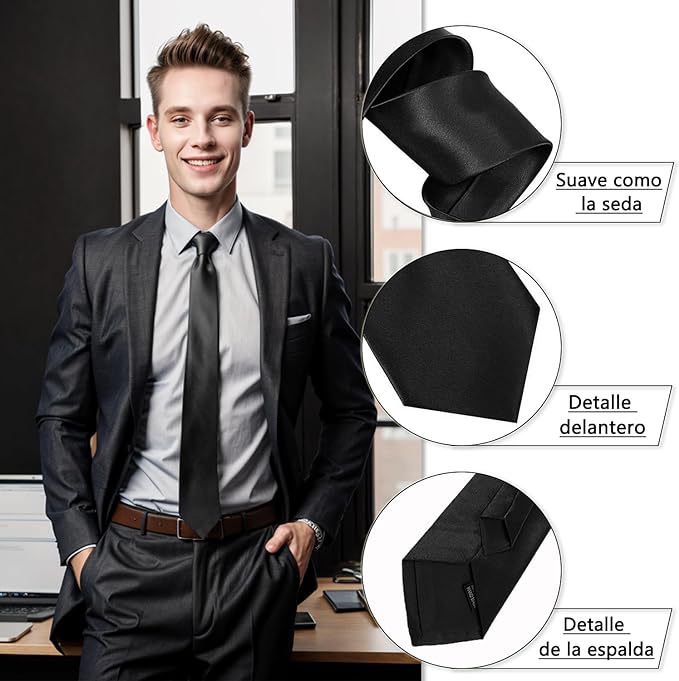 2PCS Corbatas Para Hombre - Corbata Slim Fit Clásica De Color Liso, Accesorios De Traje De Satén De Alta Calidad Para Fiestas Informales, Bodas (Borgoña + Negro).
