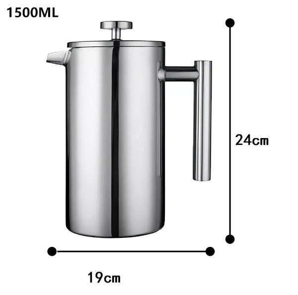 Cafetera y Tetera de Embolo Prensa Francesa De Acero Inoxidable De Doble Pared 1500ml  