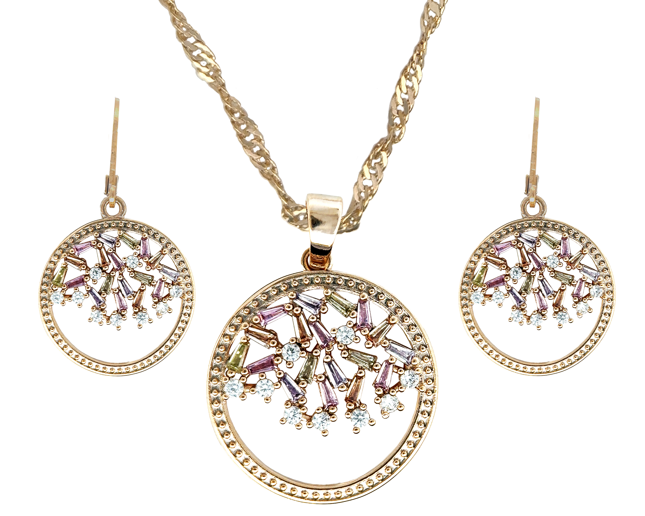 Juego/Set Chapa de Oro 18K Horoz Círculo Trapecios SH35.