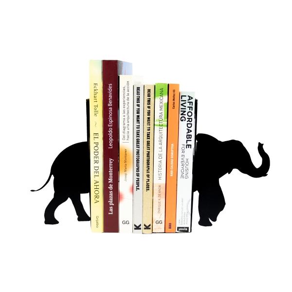Sujeta Libros con Diseño Decorativo de Elefante, Fabricado en Lámina de Acero, Ideal para Recáma