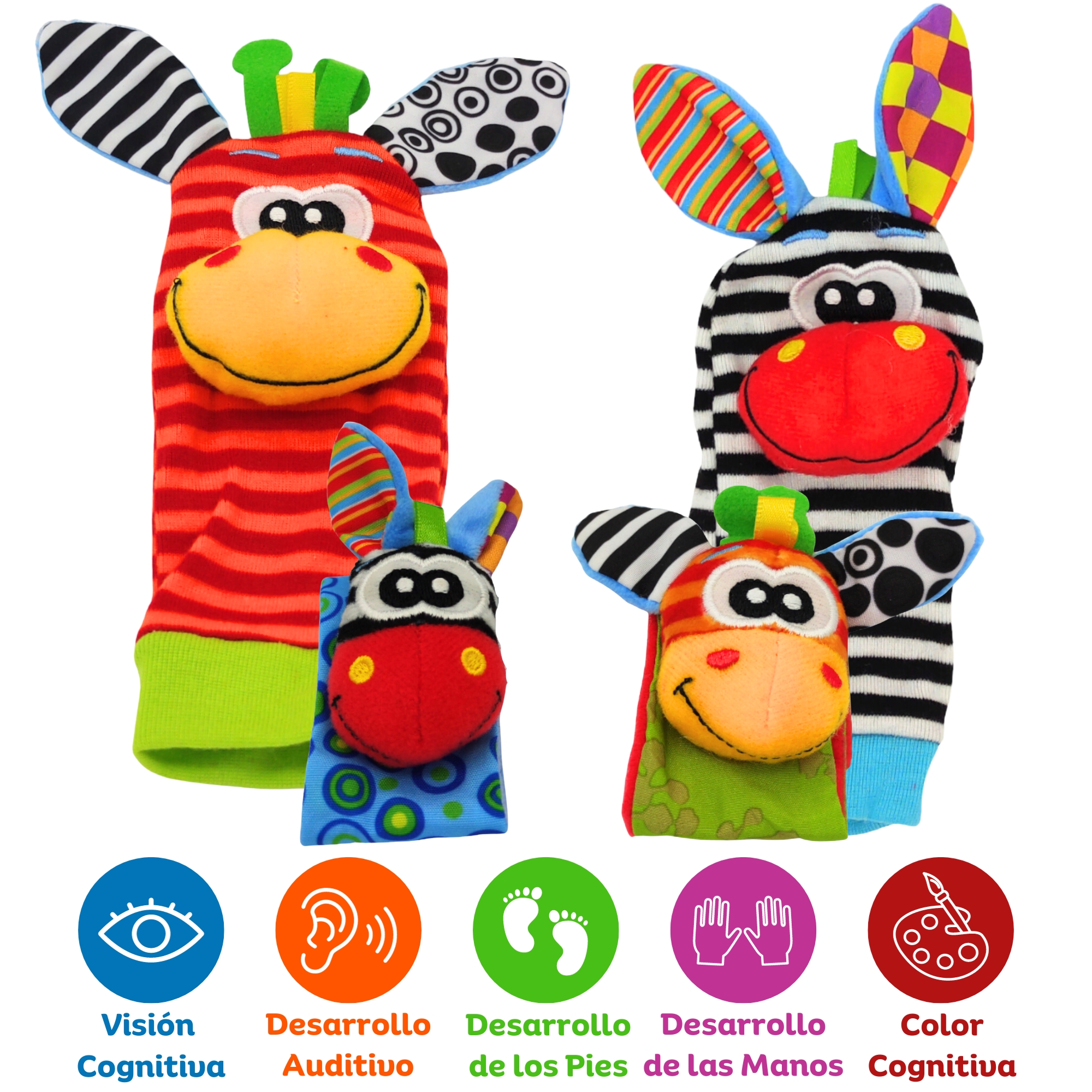 Sonajas Para Bebe Calcetines Juguete Estimulación Temprana 4pzs - Rojo- Girafa.
