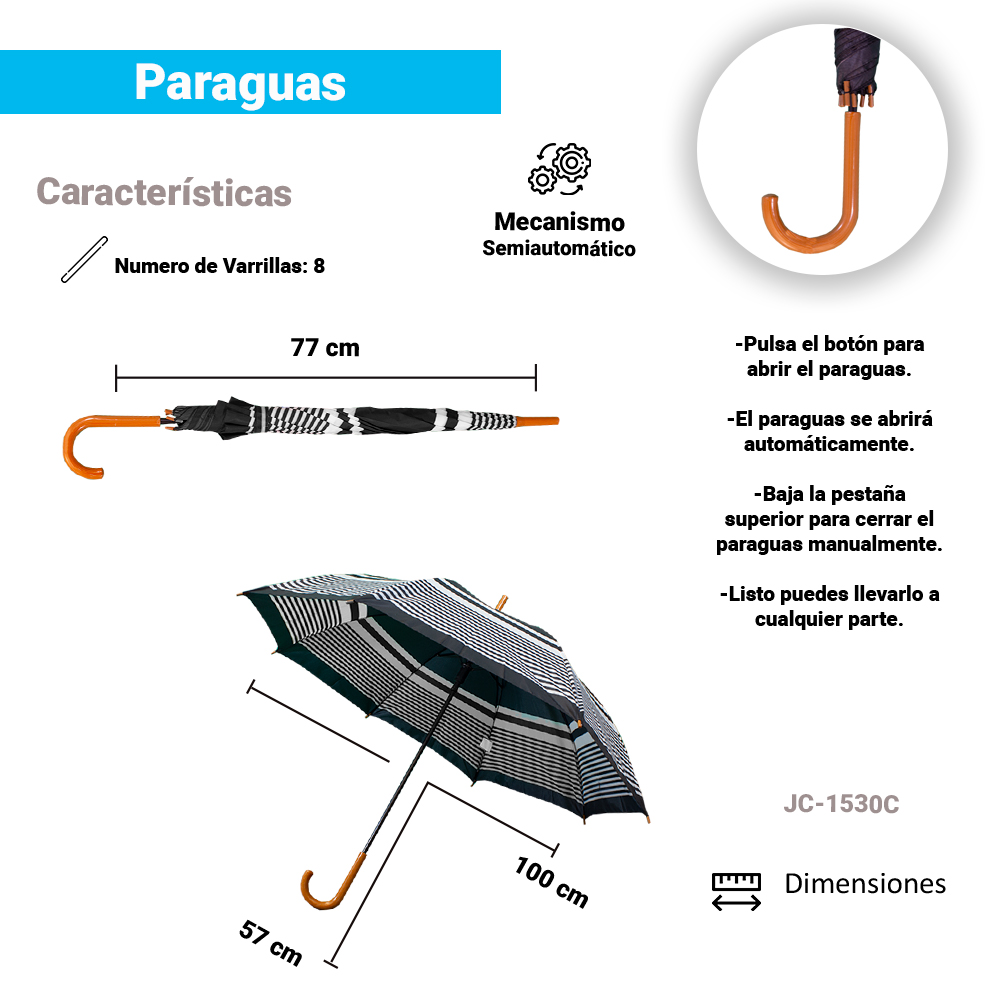 Paraguas Unisex Premium XL Reforzado 16 varillas Resistente a Vientos y Lluvias Fuertes, Mango Ergonómico y automático con funda incluida, Fácil de Transportar.