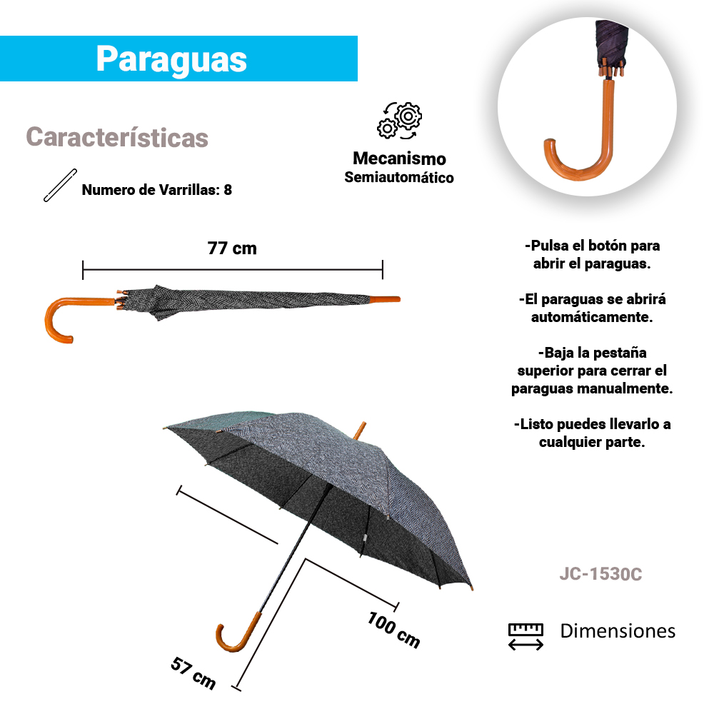 Paraguas Unisex Premium XL Reforzado 16 varillas Resistente a Vientos y Lluvias Fuertes, Mango Ergonómico y automático con funda incluida, Fácil de Transportar.
