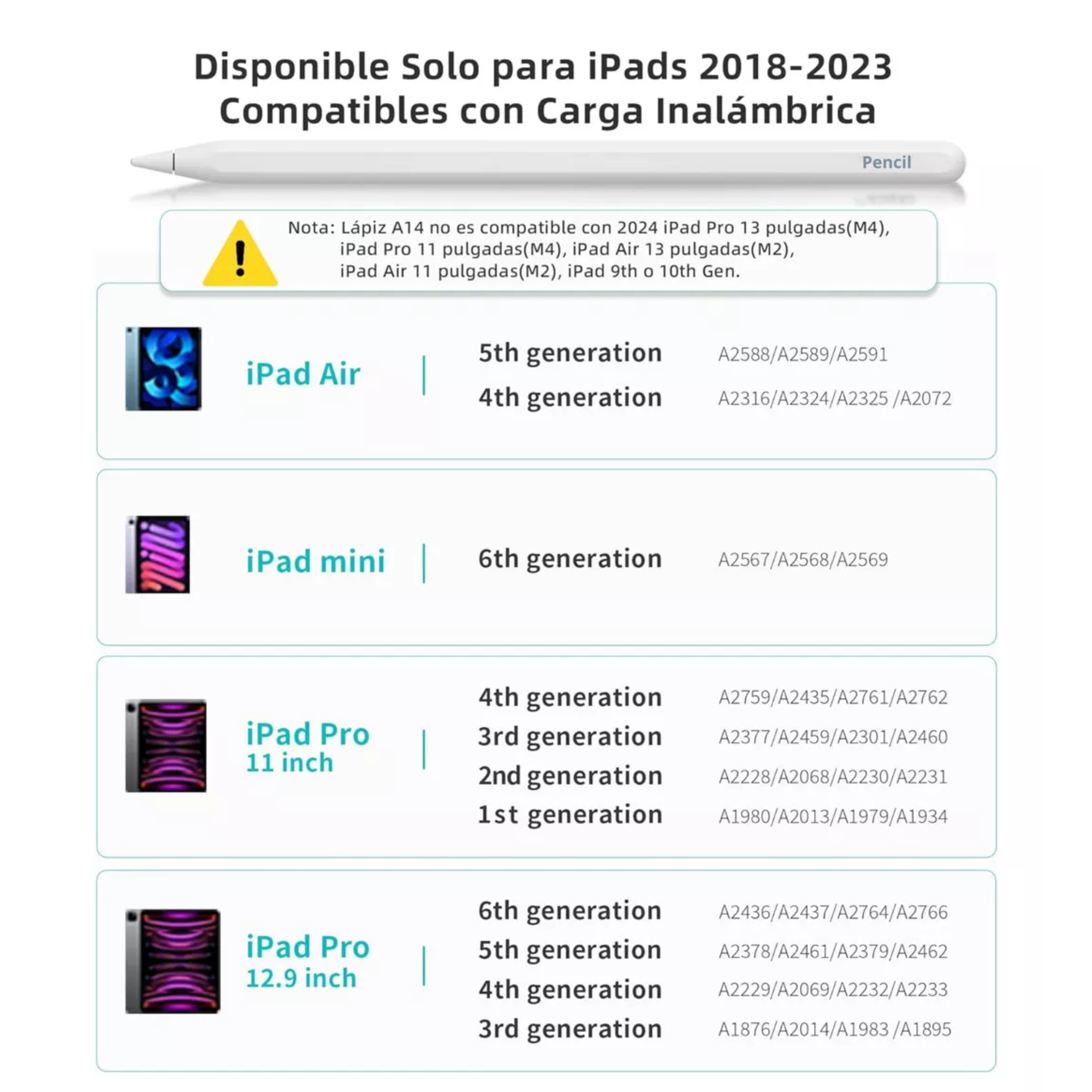 Mr. Gadgets Pencil Con Carga Inalámbrica Magnética, Lápiz Con Precisión De Píxeles, Stylus Pen Para iPad Pro 11'' 1/2/3/4, iPad Pro 12.9'' 3/4/5/6, iPad Air 4/5, iPad Mini