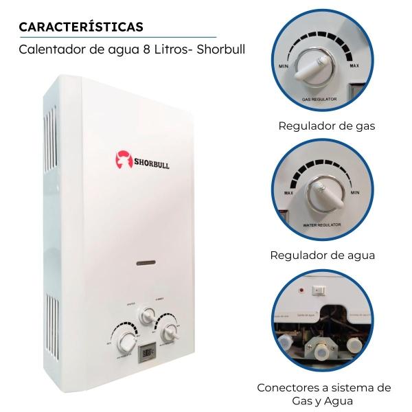 Calentador Paso SHORBULL Instantáneo Agua Ahorrador Gas 8L.