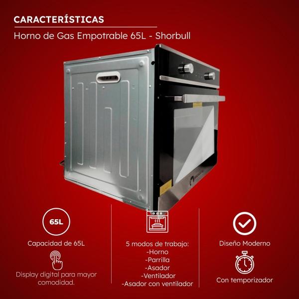 Shorbull - Horno empotrable gas SHORBULL 65L conveccion 