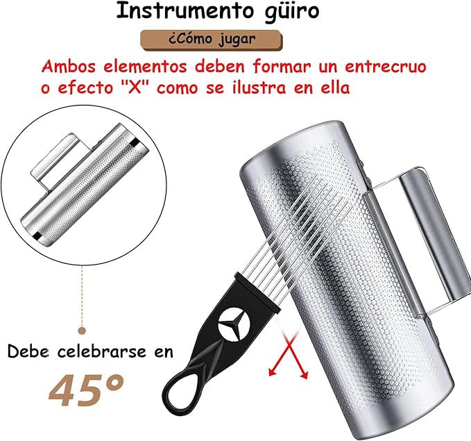 A Guiro Instrument, Instrumentos Musicales Guiro, Güiro de Metal, Instrumento de Acero Inoxidable con Rraspador, Instrumento Latino de Percusión, 10" x 3.