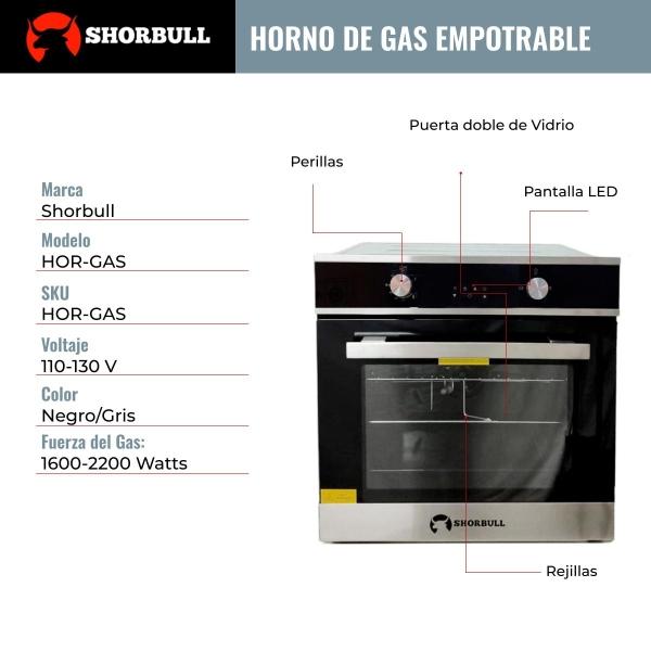 Shorbull - Horno empotrable gas SHORBULL 65L conveccion 