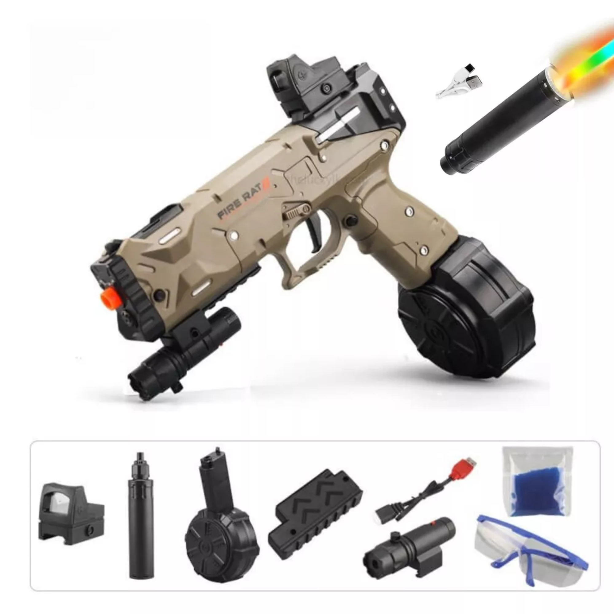 Pistola de Juguete Hidrogel Fire Rat: Ametralladora Lanzadora de Hidrogel con Trazador Juguete lanzador de bolas de gel