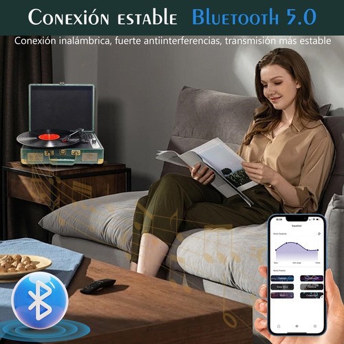 Tocadiscos Vintage Portafolio Bocinas Portátil Con Bluetooth blanco.