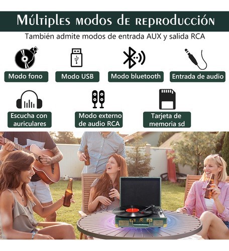 Tocadiscos Vintage Portafolio Bocinas Portátil Con Bluetooth blanco.