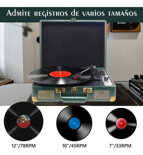 Tocadiscos Vintage Portafolio Bocinas Portátil Con Bluetooth blanco.